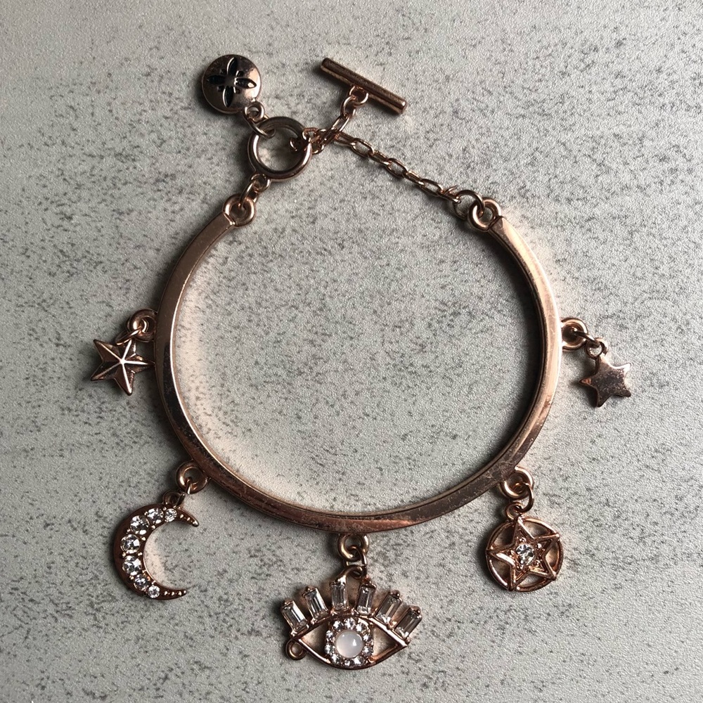 Rose Gold Evil Eye Star Moon Charm Bangle Bracelet